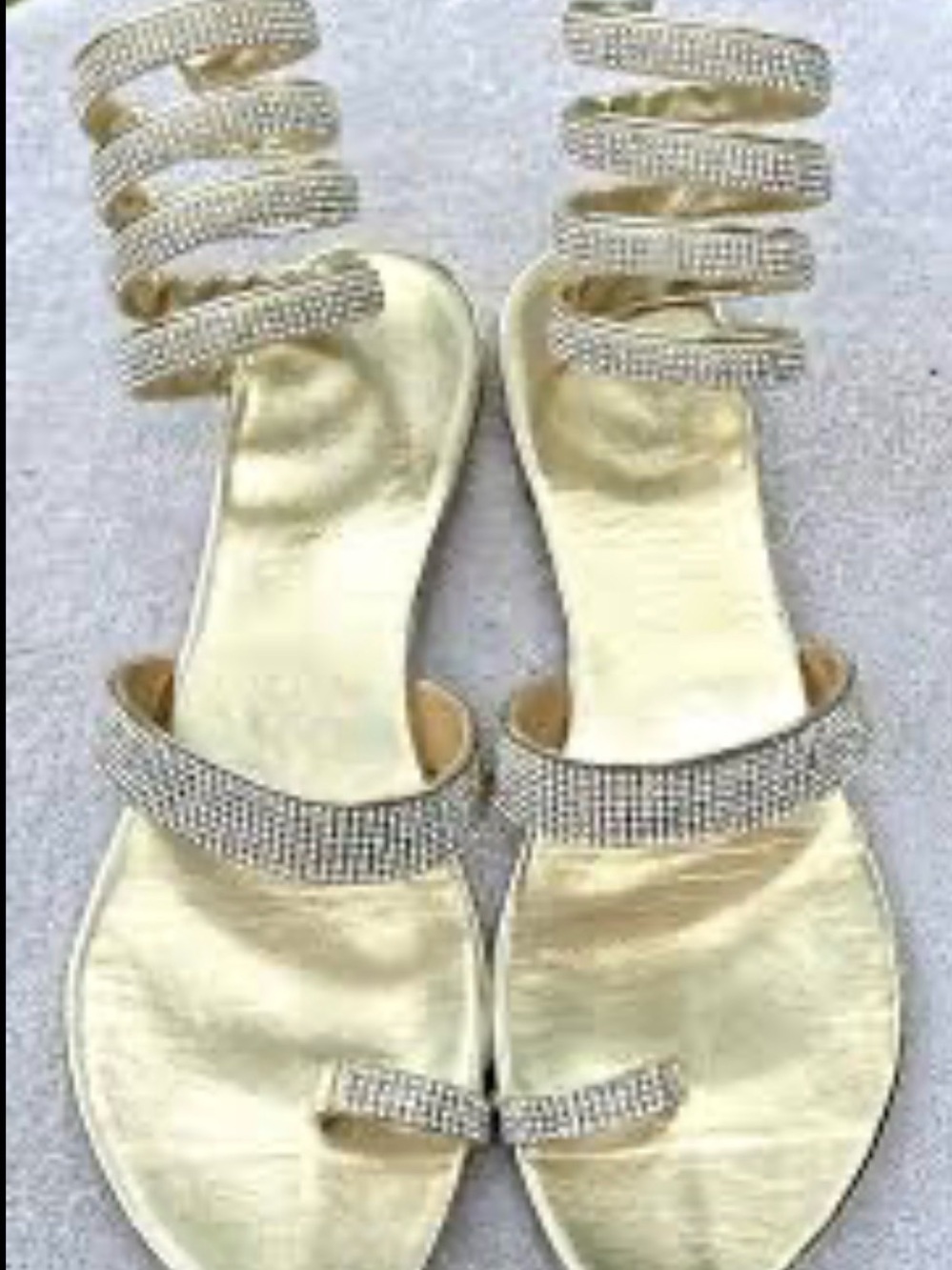 ITALINA Women's Gold Rhinestone Ankle-Wrap Spiral Flat Sandals - Size 6.5